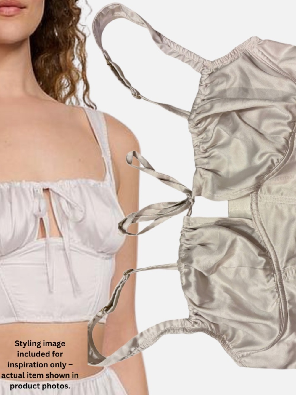 Victoria's Secret Satiny Corset Top Milkmaid Peasant Bustier Crop Champagne Lg